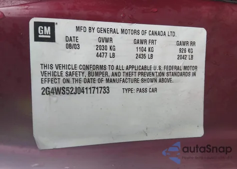 2004 Buick Century from USA, damaged, VIN 2G4WS52J041171733